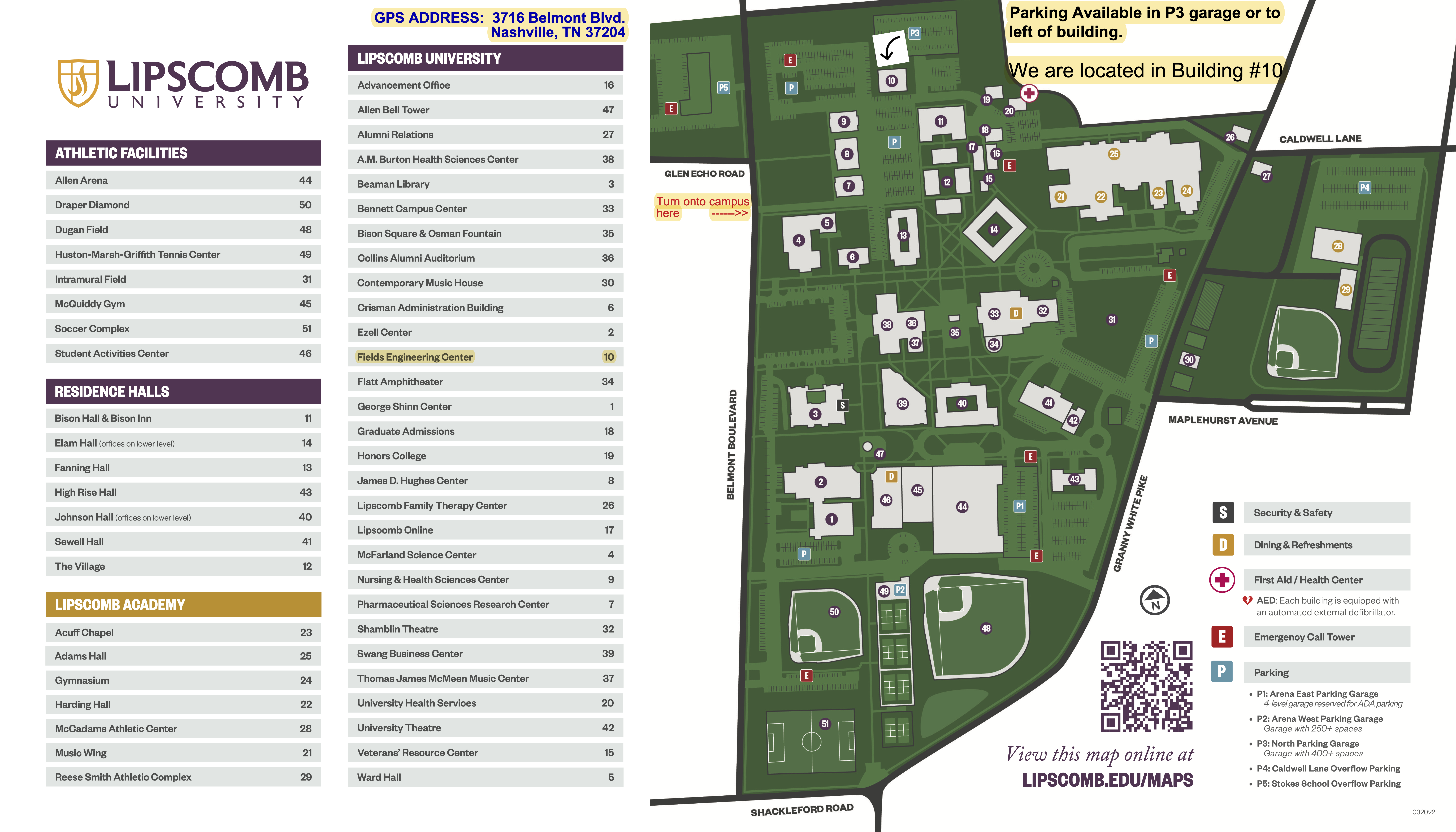Map of Lipscomb Campus